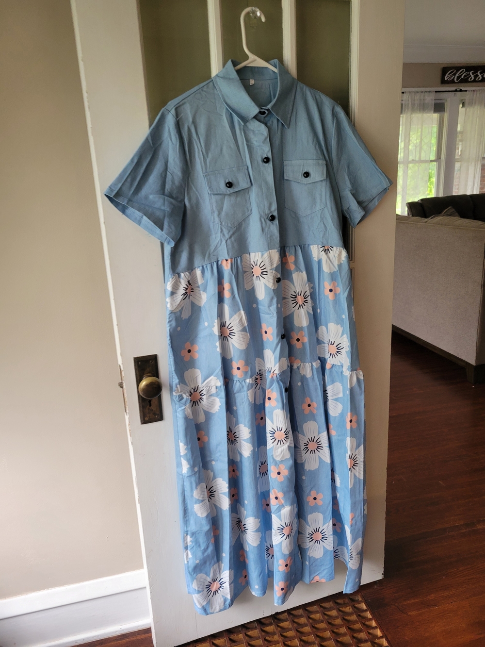 Blue Button-Up Floral Print Short Sleeve Maxi Dress Women's Size 3X Casual - Picture 3 of 15
